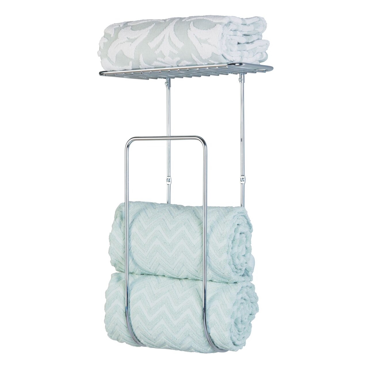 mDesign Steel Wall Mount Towel Rack Holder Organizer with Storage Shelf